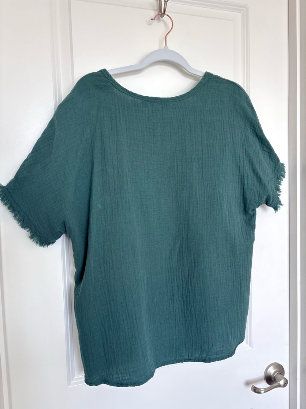 Coldwater Creek 100% Cotton Gauze Top Green Short Sleeve Relaxed Fit Boho Medium